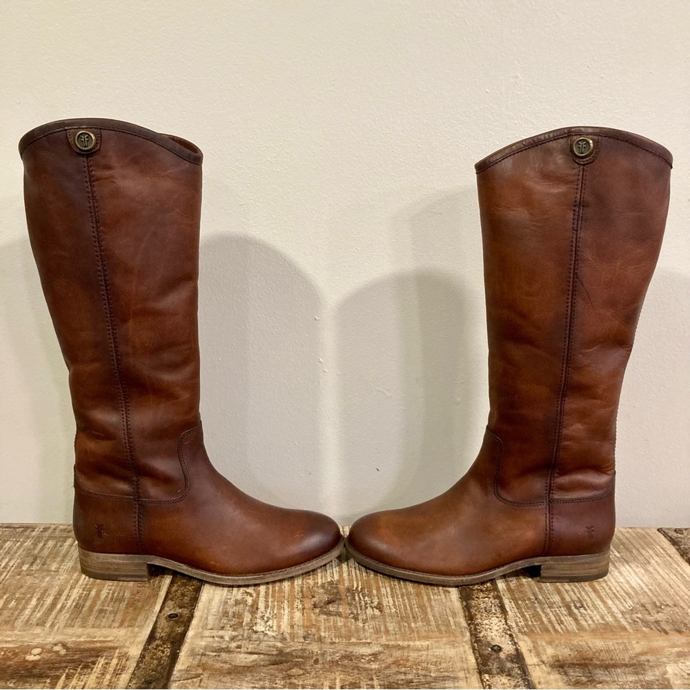 Frye Melissa Button 2 Brown Tall Riding Boots Size 5.5 NWOB Cognac - Picture 2 of 12